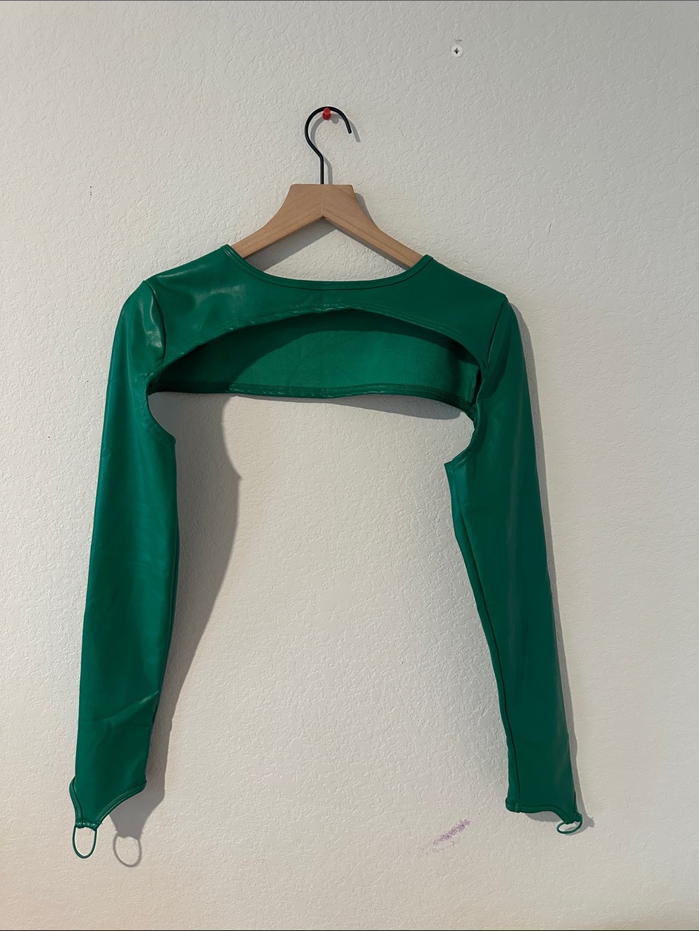 Manière De Voir Size 12 Green Faux Leather Long Sleeve Bolero Shrug Crop Top